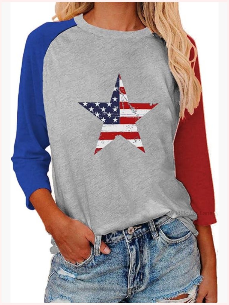 Womens 3/4 Sleeve Crewneck Tunic T-Shirt Soft Cotton Blend Comfy Top